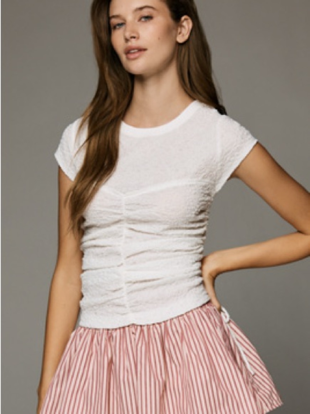 Maeve Ruched Corset Short-Sleeve Top